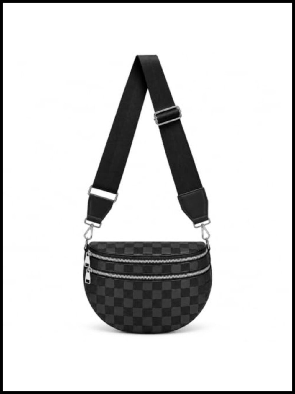 MAXTOP Checkered PU Leather Bum Bag Crossbody Fanny Pack 4 Zipper Pockets